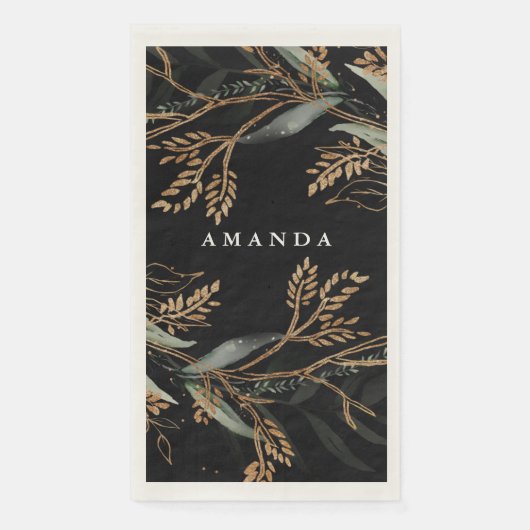 Leafy Botanical Eucalyptus Modern Onyx Branch Servet (Voorkant)