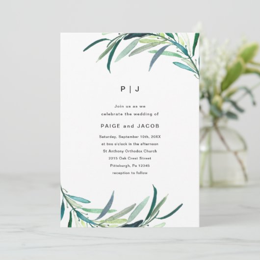 Leafy Botanical Wedding Kaart (Staand voorkant)