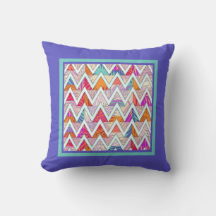 Leafy Chevron op Periwinkle/Mint Kussen