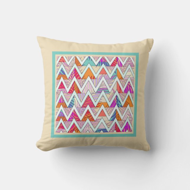 Leafy Chevron op Tan/MintThrow Pillow Kussen (Voorkant)