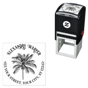 Leafy Coconut Palm Tree Naam Retouradres Zelfinktende Stempel