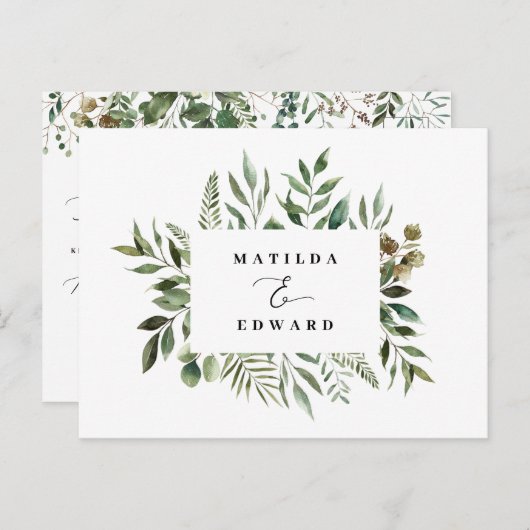 Leafy foliage bruiloft R.S.V.P. Aankondigingskaart (Voorkant / Achterkant)
