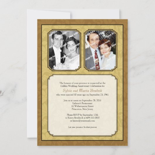 Leafy Golden Damask (50e) Invitation anniversaire (Dos)