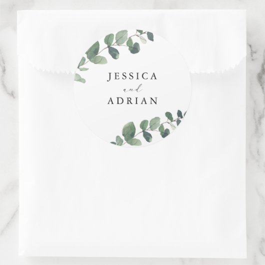 Leafy Green Elegance bruiloft Ronde Sticker (Tas)
