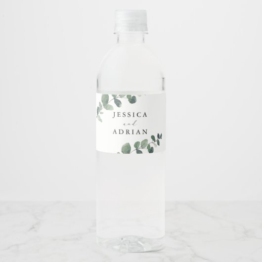 Leafy Green Elegance bruiloft Waterfles Etiket (Voorkant)