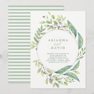 Leafy Green Trendy Waterverf Lijst Wedding Kaart