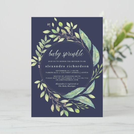 Leafy Green Waterverf Baby Sprinkle Dark Blue Kaart (Staand voorkant)