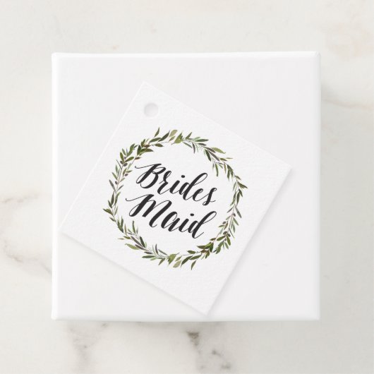 Leafy Green Waterverf Wreath | Bridesmaid Script Bedankjes Labels (In situ)