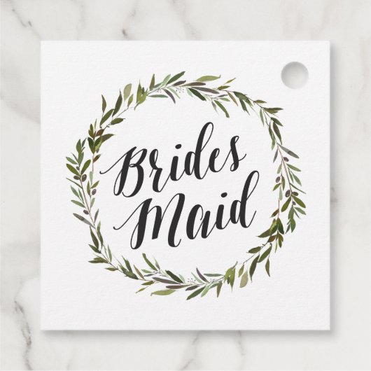 Leafy Green Waterverf Wreath | Bridesmaid Script Bedankjes Labels (Achterkant)