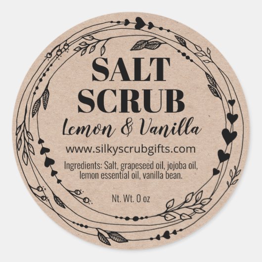 Leafy Kraft Zelfgemaakte Zout Scrub Labels (Voorkant)