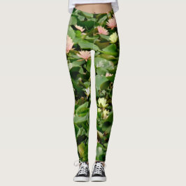 Leafy lacy roze, geel en groen lotus blossom leggings