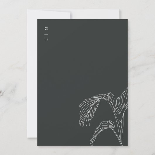 Leafy Palm Sketch Black White Save the Date Kaart (Achterkant)