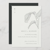 Leafy Palm Sketch Black White Save the Date Kaart (Voorkant / Achterkant)