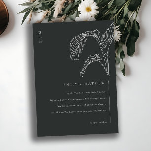 Leafy Palm Sketch Black White Wedite Invite Bedankkaart