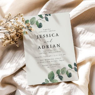 Leafy Sage Green Elegant Wedding Kaart