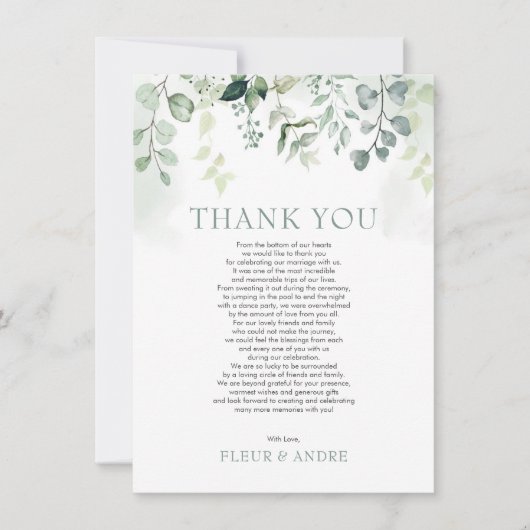 Leafy Sage Green Eucalyptus Garden Weddenschap Bedankkaart (Voorkant)