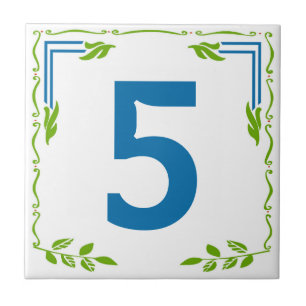 Leafy Scroll House Number Tiles Blue Tegeltje