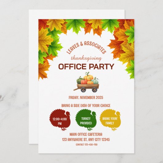 Leafy Thanksgiving Office Party Invitation Kaart (Voorkant / Achterkant)