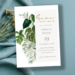 Leafy Tropical Palm Foliage Save the Date Kaart