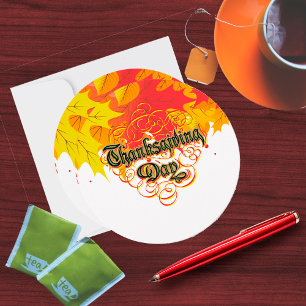 Leafy Typographic Thanksgiving Day Words Feestdagenkaart