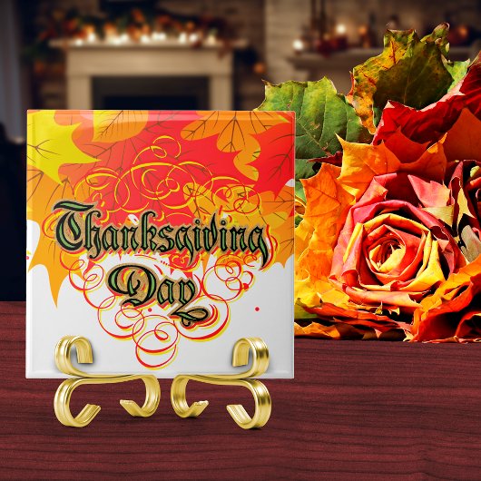 Leafy Typographic Thanksgiving Day Words Tegeltje