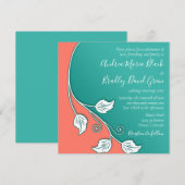 Leafy Vine Turquoise, Coral White Wedding Kaart (Voorkant / Achterkant)