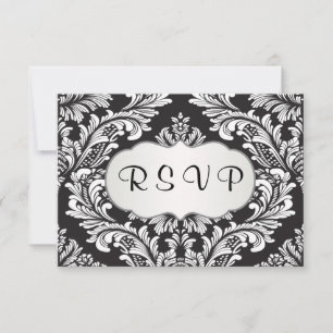 Leafy white damasl patroon op zwarte RSVP Kaartje