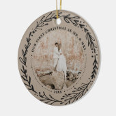 Leafy Wreath Mr. & Mrs First Married Kerstmis Keramisch Ornament (Links)