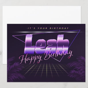 Leah Nom Prénom lila retro Carte Anniversaire