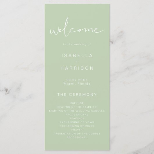LEAH Pastel Green Yellow Wedding Programme (Devant)