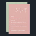 LEAH Vibrant Pastel Rose Mangeons Menu<br><div class="desc">Ce menu est composé d'une police manuscrite pointue et d'un design moderne et minimaliste, avec une combinaison de couleurs vives, rose pastel et blanc. Modifiez facilement le libellé *most* pour répondre à vos besoins. Ce menu s'ajoute parfaitement à votre baby shower simple, contemporain ou bohème, à votre douche nuptiale ou...</div>