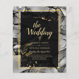 LeahG® Black Gold Alcohol Inkt Trouw UITNODIGING