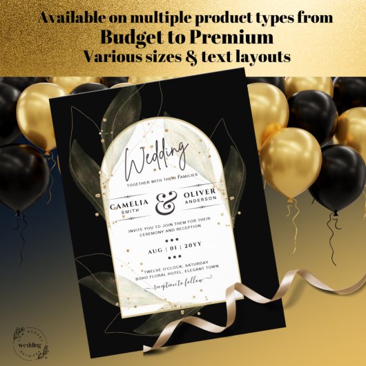 LeahG Black Gold Feuilles de mariage moderne INVIT