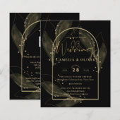 LeahG Black Gold Feuilles de mariage moderne INVIT (Devant / Derrière)