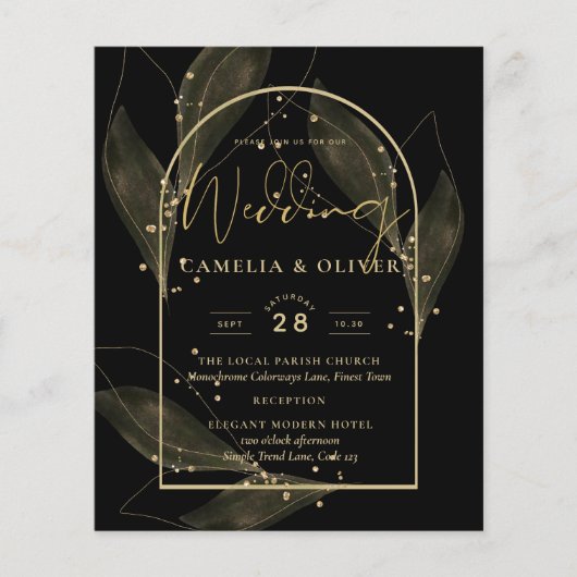 LeahG Black Gold Feuilles de mariage moderne INVIT (Devant)