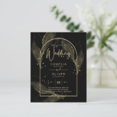 LeahG Black Gold Leaves Modern Wedding INVITE (Staand voorkant)