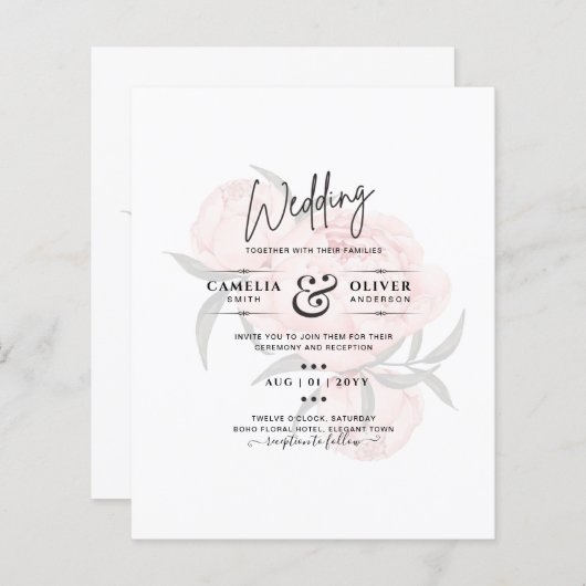LeahG Blush Pink Floral OVERLAY Text Wedding (Voorkant / Achterkant)