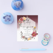 LeahG bordeauxrood gele bloemige trouw uitnodiging Flyer (Enkel)