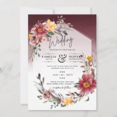 LeahG Bourgogne Jaune Mariage Floral Invitation (Devant)
