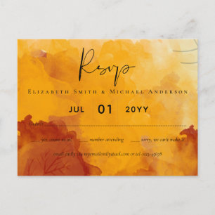 LeahG Budget Bruiloft Aquarel Zonsondergang Herfst Briefkaart