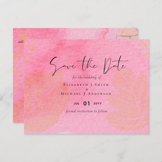 LeahG Budget Bruiloft Roze Perzik Aquarel Abstract Briefkaart (Voorkant / Achterkant)