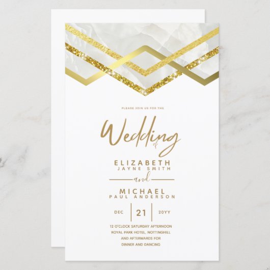 LeahG Budget DECO Silver Gold Wedding Invite (Voorkant / Achterkant)