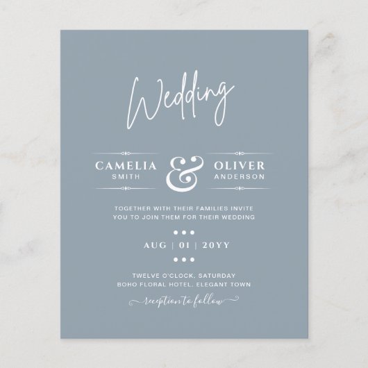 LeahG Budget Dusty Blue Monochrome Wedding Flyer (Voorkant)