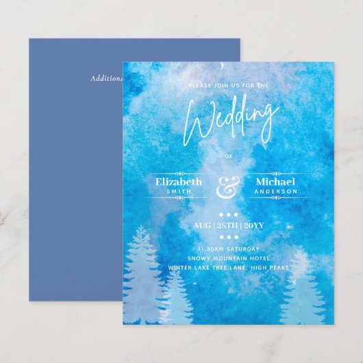 LeahG BUDGET Mountain Blue Wedding Invite (Voorkant / Achterkant)