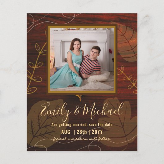 LeahG Budget PHOTO Save Date Rustic Leaf (Voorkant)