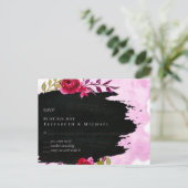 LeahG Budget roze Rose Black Modern Wedding Briefkaart (Staand voorkant)