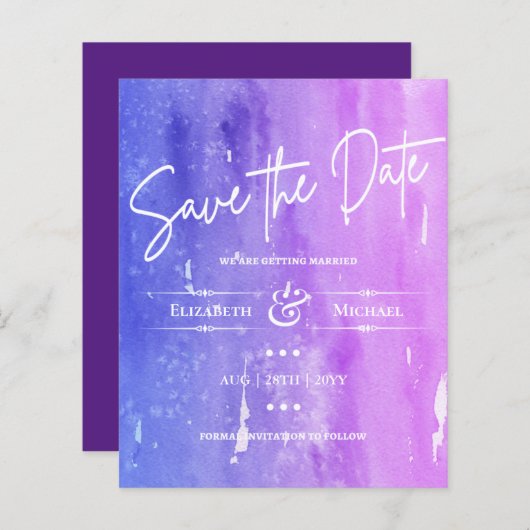 LeahG BUDGET Save The Date Aquarel Paars (Voorkant / Achterkant)