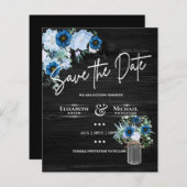 LeahG BUDGET Save The Date Zwart Blauw Bloemmotief (Voorkant / Achterkant)
