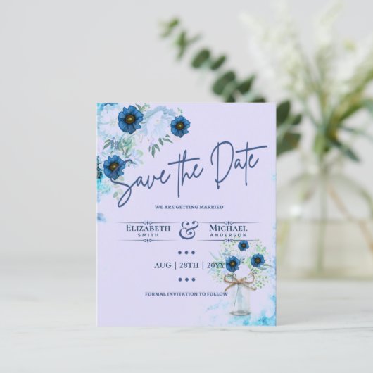 LeahG BUDGET sparen de Datum Blauwe Lila Florals (Staand voorkant)