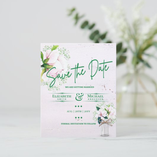 LeahG BUDGET sparen de Datum roze groene Magnolias (Staand voorkant)